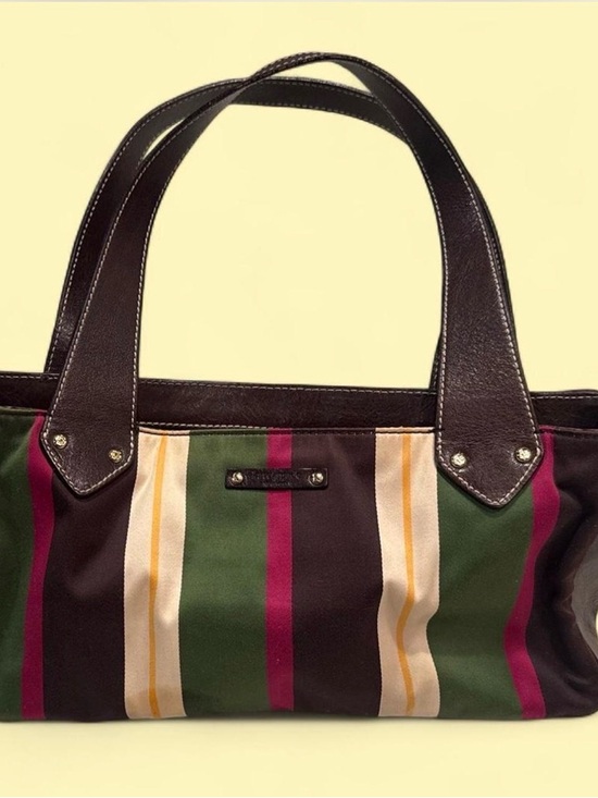 kate spade Handbags - VINTAGE 2002 Kate Spade Westbury bag multicolored stripe with brown leather